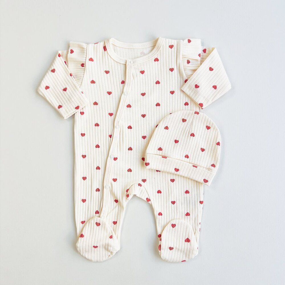 Dreamline Baby Organic Cotton Romper & Hat Set hearts